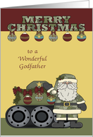 Christmas to Godfather in the Army, Santa Claus with a tank, ornaments card