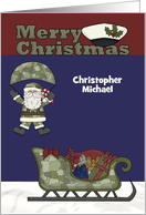 Christmas, Marines, custom name, Santa Claus parachuting card