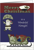 Christmas to Homegirl, Marines, Santa Claus parachuting, sleigh card