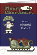 Christmas to Husband, Marines, Santa Claus parachuting, sleigh card