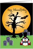 Birthday on Halloween, general, Vampire Owl at a grave yard, balloon card