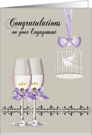 Congratulations on Engagement, Two doves with champagne glasses card
