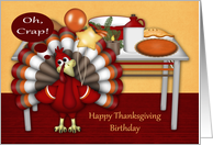 Birthday On Thanksgiving with an Adorable Turkey Holding a Balloon card