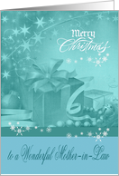 Christmas to Mother-in-Law, Presents, Bows, Ornaments, snowflakes card