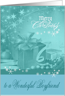 Christmas to Boyfriend, Presents, Bows, Ornaments with snowflakes card