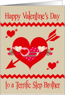 Valentine’s Day To Step Brother, red, white and pink hearts, arrows card