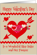 Valentine’s Day To Step Sister and Fiancee, red, white and pink hearts card