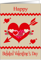 Valentine’s Day Belated with Colorful Hearts Under and Over Zigzags card