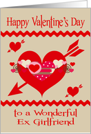 Valentine’s Day To Ex Girlfriend, red, white and pink hearts, arrows card