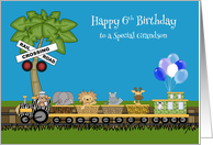 6th Birthday to Grandson with Cute Jungle Animals Riding on a Train card