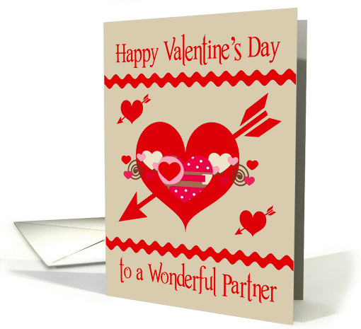 Valentine's Day to Partner, red, white and pink hearts, arrows card