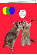 Invitations, Surprise Birthday Party, general, raccoons, balloons card