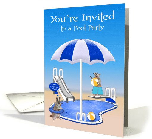 Invitations, Pool Party, general, Raccoons by pool with... (617719)