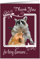 Thank you for Someone To Look Up To with a Raccoon and Pomeranian card