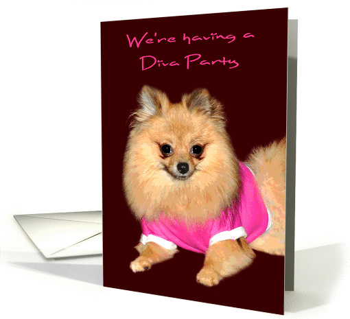 Invitations, Diva Party, general, Pomeranian wearing a pink shirt card
