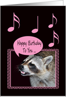 Birthday, general, Raccoon singing, musical notes, frame on black card
