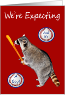 Announcement, We’re Expecting A Boy, Raccoon licking baseball bat card