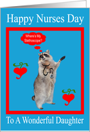 Nurses Day to Daughter, raccoon with stethoscope in red frame on blue card