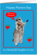 Nurses Day to Daughter-in-Law, raccoon with stethoscope in red frame card