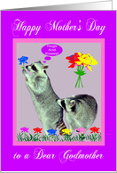 Mother’s Day To Godmother, raccoons with flowers on purple, pink card