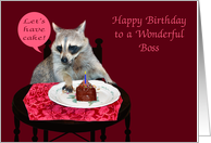 Birthday for Boss, general, raccoon with piece of cake and lite candle card