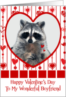 Valentine’s Day To Boyfriend, Raccoon in red heart holding hearts card