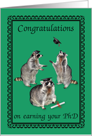 Congratulations on Earning PhD with Raccoons with Graduation Caps card