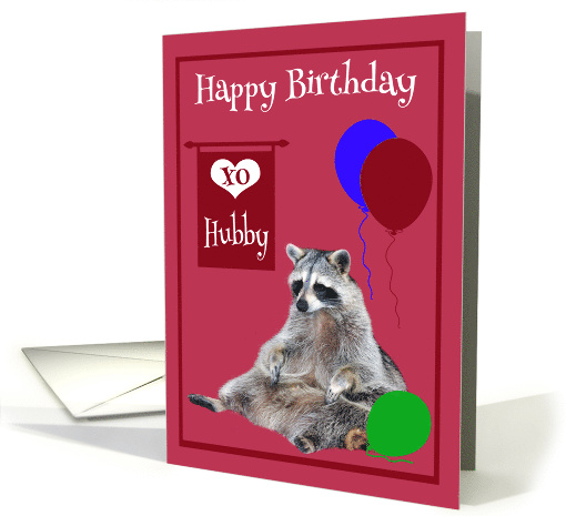 Birthday to Husband, Raccoon sitting with colorful... (760312)