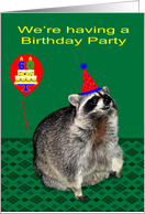 Invitations, 60th Birthday Party, Raccoon with a party hat, balloon card