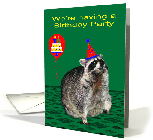 Invitations to 10th Birthday Party, Raccoon with a party... (765164)