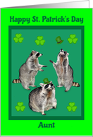 St. Patrick’s Day to Aunt with Raccoons and Shamrocks on Green card