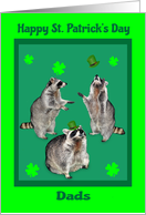 St. Patrick’s Day to Dads, Raccoons with shamrocks and hats card