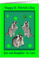 St. Patrick’s Day toSon and Daughter-in-Law, Raccoons with shamrocks card