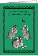 Invitations, Graduation Party, general, Raccoons with caps, diplomas card