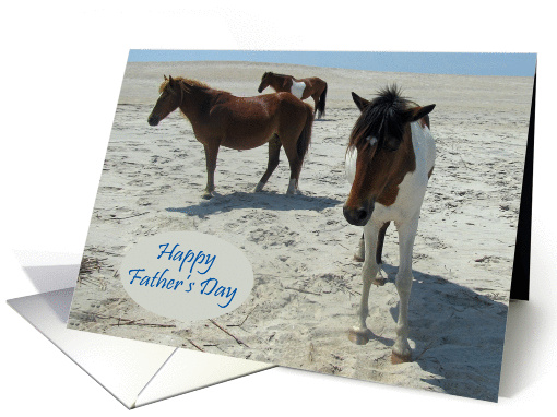 Father's Day, general, Wild Horses on a sandy beach with blue sky card