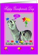 Grandparents Day, general, Raccoons with flowers on purple, pink card