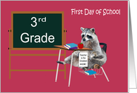 First Day of School in 3rd Grade Raccoon Sitting in a School Desk card