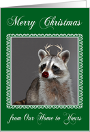 Christmas from Our Home to Yours, Raccoon with antlers and candy canes card