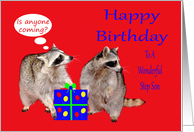 Birthday To Step Son, raccoons stealing a present card