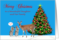 Christmas to Daughter and Family, Raccoons with reindeer and tree card