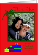 Thank You for the Christmas Gift custom name photo card, Bow frame card