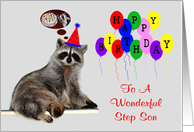 Birthday To Step Son, Raccoon wearing a party hat card