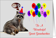 Birthday To Great Grandmother, Raccoon wearing a party hat card