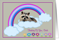 Thinking Of You, Both My Dads, Raccoon on a rainbow with clouds card