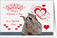 Valentine’s Day to Aunt with a Raccoon Holding His Hand Up High card