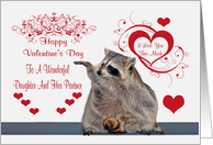 Valentine’s Day To Daughter And Her Partner, Raccoon with hearts card