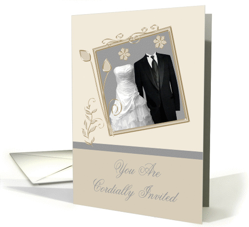 Invitations, Wedding, bridal gown and a tuxedo in a silver... (906218)