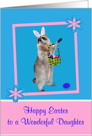 Easter to Daughter, Raccoon with bunny ears, pink flower frame on blue card