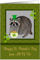 St. Patrick’s Day from All Of Us, Raccoon wearing hat, pot of gold card