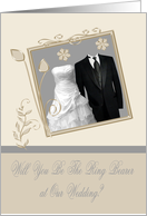 Invitations, Will You Be Our Ring Bearer, gown and tuxedo in a frame card